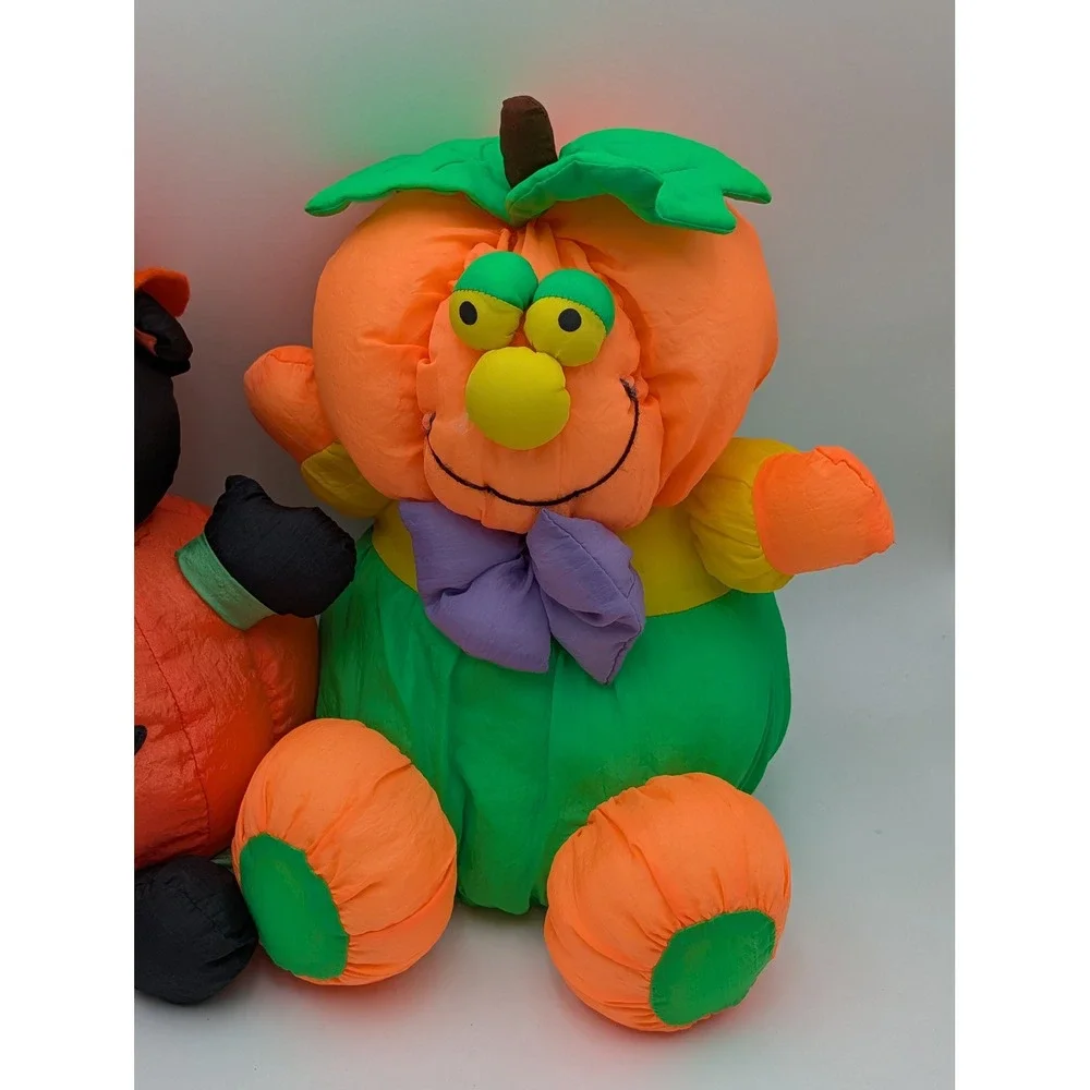 Toy Box Creations Halloween Plush Puffy Nylon Witch Cat Pumpkin Lot of 3